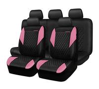 CAR PASS Pink Leather Seat Covers,Universal Quilting Pretty Cute Car Seat Cover with 5mm Composite Sponge Inside,Airbag Compatible,2zipper Bench for Most Sedan,SUV,Cars(Full Set,Pink)