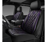 CAR PASS Piping Luxury Faux Leather Two Front Car Seat Covers, Waterproof Anti Slip Premium Automotive Seat Covers,Universal Fit for Suvs,Vans,Trucks, Armrest Airbag Compatible (Black and Purple)