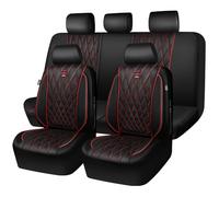 CAR PASS® Piping Luxury Leather Seat Covers Full Set,5 Seats Anti-Slip Waterproof Seat Covers Compatible with Front Armrests,Universal Fit for Sendan SUV Van Truck,Airbag Compatible,Black and Red
