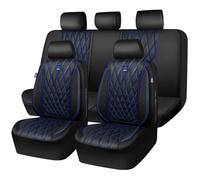 CAR PASS® Piping Luxury Leather Seat Covers Full Set,5 Seats Anti-Slip Waterproof Seat Covers Compatible with Front Armrests,Universal Fit for Sendan SUV Van Truck,Airbag Compatible,Black and Blue