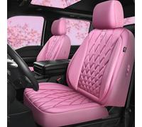 CAR PASS Piping Luxury Leather Two Front Car Seat Covers, Cute Girly Waterproof Anti Slip Seat Covers Compatible with Front Seat Armrests,Universal Fit for Suvs,Vans,Trucks,Airbag Compatible(All Pink)