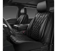 CAR PASS Piping Luxury PU Leather Two Front Car Seat Covers, Waterproof Anti Slip Seat Covers Compatible with Front Seat Armrests,Universal Fit for Suvs,Vans,Trucks,Airbag Compatible(All Black)
