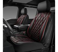 CAR PASS Piping Luxury PU Leather Two Front Car Seat Covers, Waterproof Anti Slip Seat Covers Compatible with Front Seat Armrests,Universal Fit for Suvs,Vans,Trucks,Airbag Compatible(Black and Red)