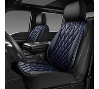 CAR PASS Piping Luxury PU Leather Two Front Car Seat Covers,Waterproof Anti- Slip Seat Covers Compatible with Front Seat Armrests,Universal Fit for Suvs,Vans,Trucks,Airbag Compatible(Black and Blue)