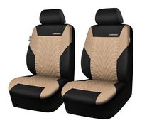 CAR PASS Seat Covers - Two Front, 3D Tyre Print, Airbag Compatible, Universal Fit for Car, Truck, SUV (Black and Beige)