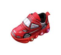 Car Pattern Light Up Sneaker for Toddler Baby Boys Memory Foam Led First Walking Sport Shoes Soft Non Slip Loafers Shoes Zapatos Tenis para Niños De Años Baby Light Shoes (Red, 6 Infant)