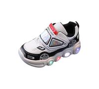 Car Pattern Light Up Sneaker for Toddler Baby Boys Memory Foam Led First Walking Sport Shoes Soft Non Slip Loafers Shoes Zapatos Tenis para Niños De Años Baby Light Shoes (White, 7 Toddler)