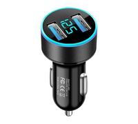 Car Phone Charger | Fast 2-Port Type-C Adapter - Compact Smart Charger with Digital Display for Road Trip Long-Distance Driving Daily Commute Business Travel Ride-Sharing