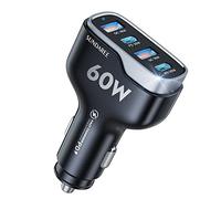 Car Phone Charger, SUNDAREE 60W 4 Ports USB c Car Charger Fast Charging Cigarette Lighter Adapter, Dual QC 3.0 18W & PD 30W Charger Compatible with iPhone 14 13 12 11 Pro, Samsung
