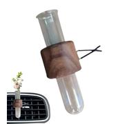 Car Plant Decor, Natural Wooden Bud Pot for Real Flowers with Glass Vials, Dark Walnut Timber with Aesthetic Propagator Tube, Gift For Driver Interior Dashboard Style