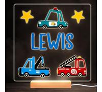 Car Police Fire Truck Boy Colourful Square Personalised Gift Lamp Night Light | Personalised Gift For Home, Lamp Room Décor | Kids & Adults Night Lights With Name | Personalised Gift For Bedroom |