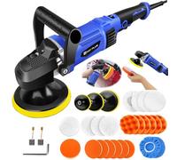 Car Polisher 1400W 150mm 180mm with 31PCs Polishing Sponge Set and Adjustable Handle, 6 Variable Speeds Electric Car Buffer Polishing Waxing Machine, Car Detailing Kit, for Car, Furniture Polishing