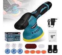 Car Polisher, Couleeur 12V Portable Polishing Waxer Machine Kit 2500-7000RPM, 8 Variable Speed,125mm Base for Car Detailing Brushless Car Polisher with 2 Rechargeable Battery