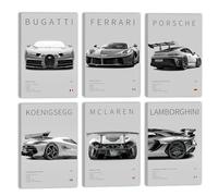Car Poster Canvas Wall Art Modern Classic Supercar Prints Set, Porsche 911 Ferrari Lamborghini McLaren Bugatti Koenigsegg Sports Car Posters For Man Cave Boys Room Aesthetics Wall Decor (6 Set, 12 x