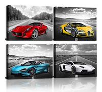 Car Poster Decor Black and White Wall Art Framed Car Art for Teen Boys Man Bedroom Décor Sports Posters Ferrari Lamborghini McLaren Bugatti Canvas Posters for Office Room Decor Gift for Teen Boys