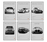 Car Poster Canvas Wall Art Modern Classic Supercar Prints Set, 911 Lamborghini C63 G63 AMG Sports Car Posters For Man Cave Boys Room Aesthetics Wall Decor