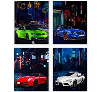 Car Posters - Set of 4 Modern Car Posters for Boys Room Decor/Classic Supercar Wall Art Prints, Car Lovers Wall Art/Gifts for Boyfriend, Father, Friends & Brothers Cool Racing Sport Car (8x10)