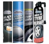 Car Pride 4 Care Spray Bundle 300ml Each Includes Black Pack, Tyre Shine, Quick Fix Tyre Repair & Window Mirror Cleaner Complete Car Care Kit for Shine, Protection & Easy Maintenance