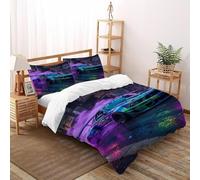 Car Purple Smoke Bedding Set Theme Bedspread Sports Theme Duvet Cover Set Microfiber Comforter Cover Suitable for Family,couple,children with Pillow Super King(260x220cm)