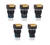 Car Push Button Switches 5PCS 12V 24V Momentary Illuminuted Maintained Self-locking On Off Push Button Switches 16MM Square Lamp Indicator(Y,12V_SELF RESET_2NO 2NC 5PCS)