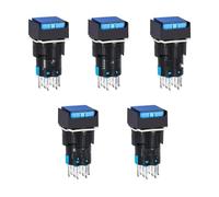Car Push Button Switches 5PCS 12V 24V Momentary Illuminuted Maintained Self-locking On Off Push Button Switches 16MM Square Lamp Indicator(Blue,3-6V_SELF RESET_2NO 2NC 5PCS)
