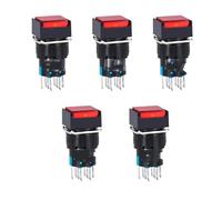 Car Push Button Switches 5PCS 12V 24V Momentary Illuminuted Maintained Self-locking On Off Push Button Switches 16MM Square Lamp Indicator(A,12V_SELF RESET_1NO 1NC 5PCS)