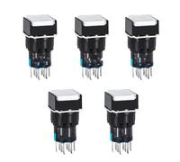 Car Push Button Switches 5PCS 12V 24V Momentary Illuminuted Maintained Self-locking On Off Push Button Switches 16MM Square Lamp Indicator(W,24V_SELF-LOCK_1NO 1NC 5PCS)