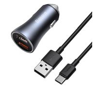 Car Quick Charger 40W 12-24V 2xUSB; USB-C 1m Cable , Dark Gray, Baseus