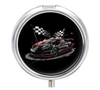 Car Racing Automobile Sport Racer Checkered Flag Pill Box 3 Compartment Small Portable Medicine Case Pill Organizer for Pocket Purse