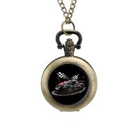 Car Racing Automobile Sport Racer Checkered Flag Vintage Pocket Watch Alloy Pendant Watches Necklace Gift for Men Women Coppery-Style