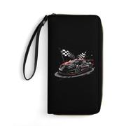 Car Racing Automobile Sport Racer Checkered Flag Wristlet Wallets for Men Women Leather Long Wallet Credit Card Clutch with Cord