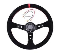Car Racing Steering Wheel, 350mm/14inch Universal Modified Car Drifting Competitive Game Steering Wheel With Horn Button, 6 Bolt Grip Deep-Dish Slip-Resistant Sport steeringwheel, Suede Leather, Red