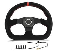 Car Racing Steering Wheel D Shape Steering Wheel 12.8in Suede Leather Race Style with Red Stitch and Horn Button for Hands and Racing Gloves