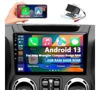 Car Radio Stereo for Jeep Wrangler JK 2007-2018 Dodge Ram 1500 2500 3500 Grand Cherokee, Android 13 2G+64G with CarPlay Android Auto 10 inch Touchscreen Head Unit, GPS BT WiFi AM/FM, Rear View Camera