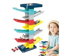 Car Ramp Toy | Interactive Sensory SlidDe Playset | 9-Track Racing CCar RamMp with 4 Mini Vehicles | Educational CaRr Slide TToy for Kids Boys Girls