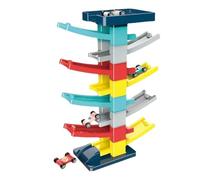 Car Ramp Toy, Interactive, Wooden Structure Colorful Tracks 9-Level Design Four Cars Inspired Sensory Stimulation, Car Vehicle for Toddler Kids Boys Girls 8.46x3.54x13.58inches