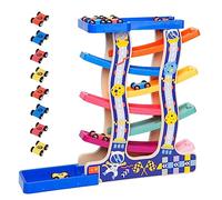 Car Ramp Toy with 8 Mini Cars, Race Track Toy for Kids Montessori Wooden Track Slide, Developmental Toy Set 7 Rainbow Track Great for Baby Boys Girls Child Birthday Gifts