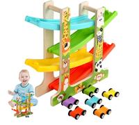 Car Ramp Toy - Wooden Vehicle Racer, Toddler Learning Track, Motor Skill Game, Educational Playset Gift | Colorful Interactive Race Track Set For More Than 2 Years Old Kids Boys Girls Preschool