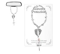 Car Rear View Hanging Cross Ornament, Including Psalm 91:11 Bible Verse Card Christian Rear View Mirror Accessories Retro Car Hanger Charm for Men & Women