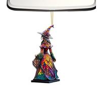 Car Rear View Mirror Ornament, Witch Car Interior Decor, 2D Acrylic Witch Ornament, Halloween Decor for Tree Window Door Wall Truck Men Women