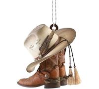 Car Rear View Mirror Pendant, Personalized Cowboy Boots and Hats Flat Acrylic Car Hanging Ornament Charm Auto Interior Rearview Decor Automotive Interior Mirrors Interior