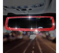 Car Rear View Mirror with Crystal Diamonds Bling Rhinestones,Bling Rearview Mirror Cover Decor,Universal Car Interior Rear View Mirrors,Car Rear View Mirror Car Accessories for Women Men (Red)