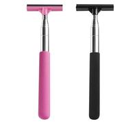 Car Rearview Mirror Wiper, 2 Pcs Auto Rearview Motive Mirror Wiper Mini Retractable Auto Glass Squeegee Water Cleaner with Telescopic Rod Small Squeegee Portable Cleaning Tool(Black+Pink)