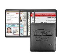 Car Registration and Insurance Card Holder - Leather Vehicle Glove Box Automobile Documents Paperwork Wallet Case Organizer for ID, Driver's License, Key Contact Information Cards - Men&Women, Black,