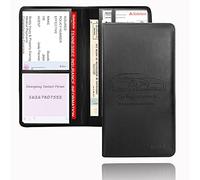 Car Registration and Insurance Card Holder - Leather Vehicle Glove Box Automobile Documents Paperwork Wallet Case Organizer for ID, Driver's License, Key Contact Information Cards - Men&Women, Black,