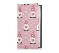 Car Registration and Insurance Holder Cute Gnomes Hearts Valentine's Day Wedding Pink PU Leather Vehicle Glove Box Automobile Documents Paperwork Wallet Case Organizer for ID Driver's