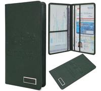 Car Registration and Insurance Holder Glove Box Folder-Premium PU Leather Car Document Wallet Driver's License, Cards and Other Essentials, Dark Green, S, Multi-pocket Portable Automotive Document