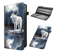 Car Registration and Insurance Holder, Leather Car Glove Box Organizer, Cool Car Accessories for ID, Driver's License Cards & Essential Document,Men&Women,business cards,White Wolf Under the Moon