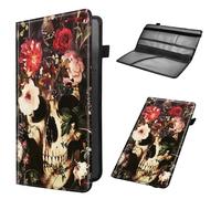 Car Registration and Insurance Holder, Leather Car Glove Box Organizer, Cool Car Accessories for ID, Driver's License Cards & Essential Document,Men&Women,business cards,Skull in the Flowers-1489