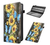 Car Registration and Insurance Holder, Leather Car Glove Box Organizer, Cool Car Accessories for ID, Driver's License Cards & Essential Document,Men&Women,business cards,Sunflower Blue Butterfly